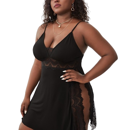 Plus Size Lace Trim Cami Semi Sheer Loungewear