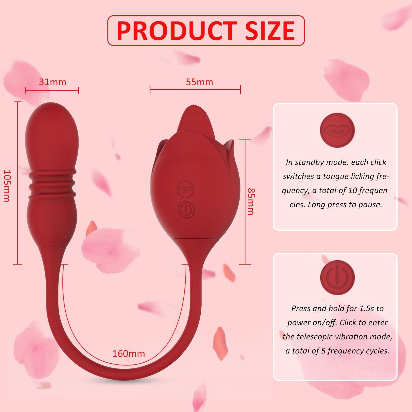 2-in-1 Rose Stimulator: 9 Modes G Spot Vibrator